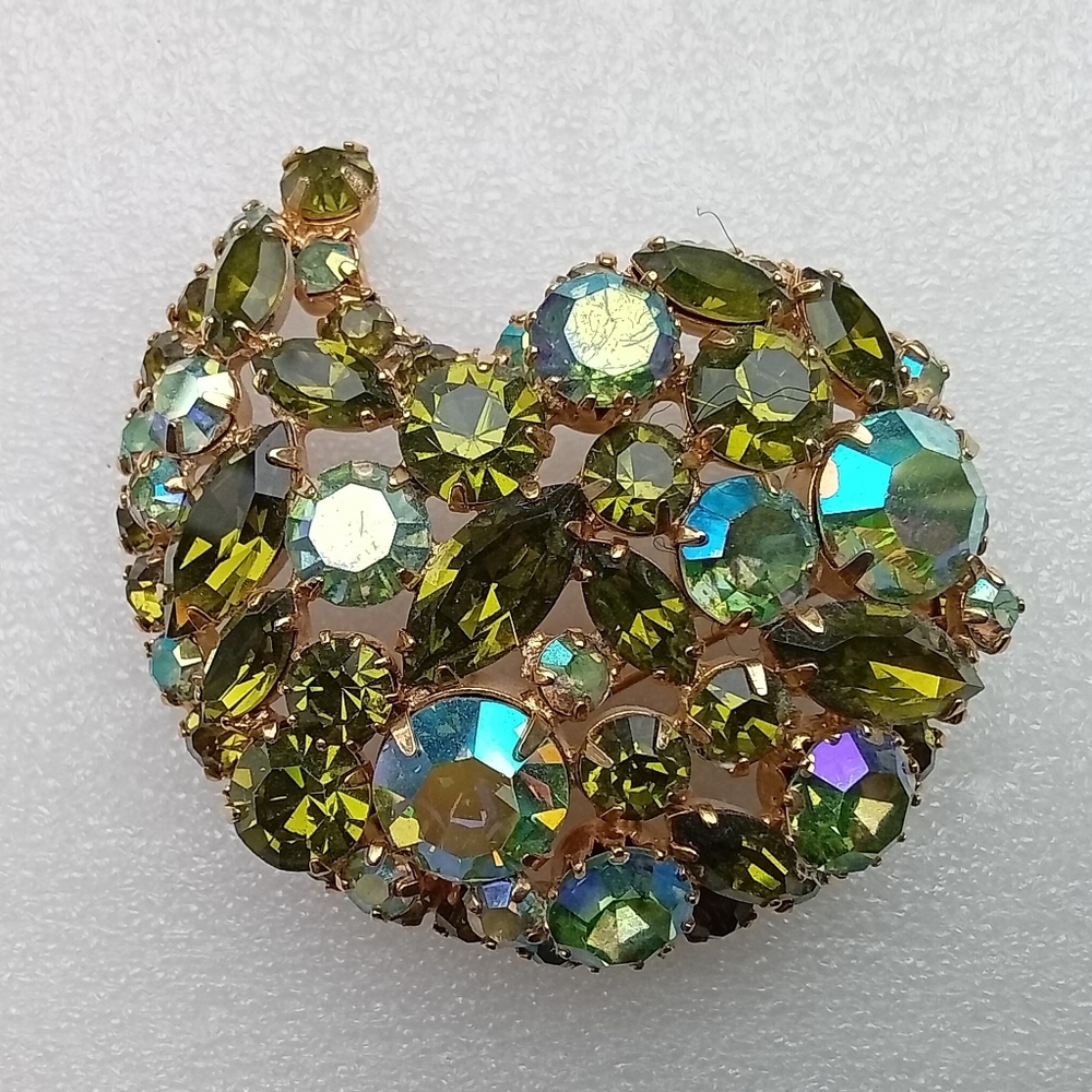 Vintage Green AB Rhinestone Brooch, Likely Austrian, Juliana From 1960